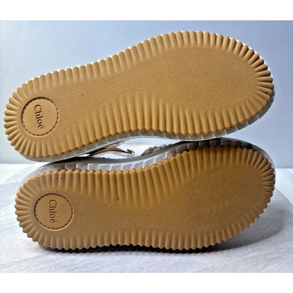 Chloé Crochet Platform Sandals Size 37 US 7 White Leather Ankle Strap Wedge - Picture 8 of 12